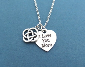 I Love You More, Celtic, Infinity, Knot, Heart, Silver, Necklace, Birthday, Lovers, Best friends, Valentine, Gift, Jewelry