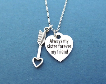 Always my sister forever my friend, Cupid's arrow, Heart, Necklace, Birthday, Best friends, Sister, Gift, Jewelry