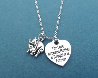 The Love between Mother & Daughter is Forever necklace, Elephant necklace, Silver necklace, Mom present, New mom present, Daguhter present