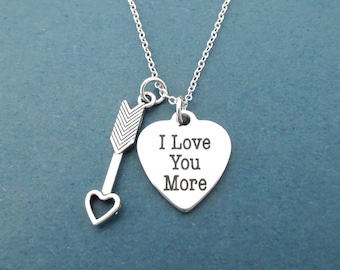 I Love You More, Cupid's arrow, Heart, Silver, Necklace, Love, Necklace, Birthday, Lovers, Best friends, Gift, Jewelry