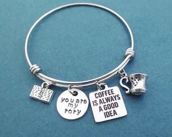 You are my rory, Coffee is always a good idea, Coffee, Mug, Book, Silver, Bangle, Bracelet, Rory, Lorelai, Gilmore, Gift, Jewelry