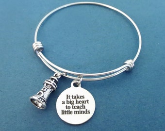 Iit takes a big heart to teach little minds, Lighthouse, Silver, Bangle, Bracelet, Birthday, Best friends, Sister, Gift, Jewelry