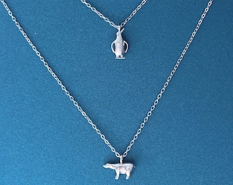 Polar Bear & Penguin Necklace Set, Gold or Silver Animal Necklace, Arctic Animal Jewelry, Penguin Necklace, Polar Bear Necklace, Winter Gift