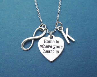 Personalized, Letter, Initial, Infinity, Heart, Love, Home is where your heart is, Necklace, Custom, Letter, Initial, Gift, Jewelry