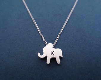 Modern, Dainty, Personalized, Letter, Initial, Elephant, Silver, Necklace, Dumbo, Animal, Necklace, Custom, Hand stamped, Gift, Jewelry