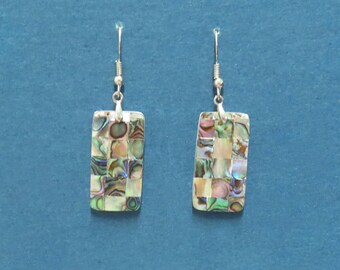 Mosaic patchwork abalone earrings, Abalone shell earrings, Rectangle earrings, Statement shell earrings, Valentine gift, Gift for her