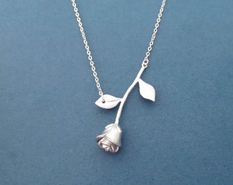 Beautiful silver rose necklace Flower necklace Birthday gift Anniversary gift Teacher gift Wedding gift Mom gift Girlfriend gift