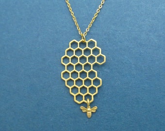 Bee Hive Necklace, Honey Bee necklace, gold bee, silver bee, Bee Comb Necklace, Gold Bee Necklace, Inssect Necklace, Set necklace