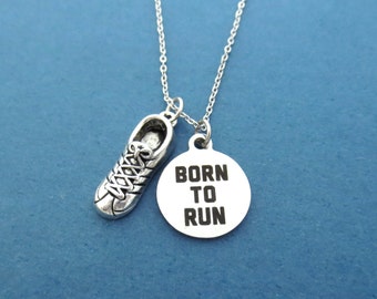 BORN TO RUN, Running, Shoes, Silver, Necklace, Run, Runner, Accomplishment, Achievement, Birthday, Best friends, Sister, Gift, Jewelry