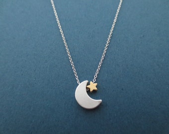 Crescent moon necklace Silver moon, Gold star, Silver, Necklace, Birthday, Lovers, Sister, Mom, Christmas, New year, Gift, Jewelry