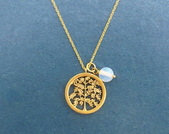 Willow Tree Necklace, Tree of Life, Family Tree Necklace, Gold Tree Necklace, Graduation Gift, Necklace for Mom, Moonstone Necklace, Jewelry