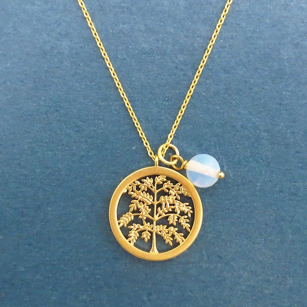 Willow Tree Necklace, Tree of Life, Family Tree Necklace, Gold Tree Necklace, Graduation Gift, Necklace for Mom, Moonstone Necklace, Jewelry