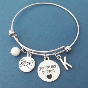 Personalizado, Letra, Inicial, Meñique, Promesa, Eres mi persona, Blanco, Perla, Brazalete, Pulsera, Grey's, Brazalete, Cumpleaños, Mejor amigo, Regalo