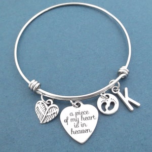 Personalizado, Carta, Inicial, Un pedacito de mi corazón en el cielo, Ángel, Ala, Huella, Corazón, Plata, Brazalete, Pulsera, Regalo, Joyería