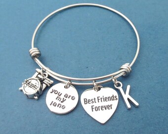 Personalized, Letter, Initial, You are my lane, Best Friends Forever, Drum, Heart, Silver, Bangle, Bracelet, Gilmore, Love, Gift, Jewelry