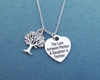 The Love between Mother & Daughter is Forever, Tree, Heart, Silver, Necklace, Gift, Jewelry