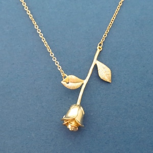 Gold rose necklace Flower necklace Pendant necklace Charm necklace Birthday gift Wedding gift Mom gift Gift for her