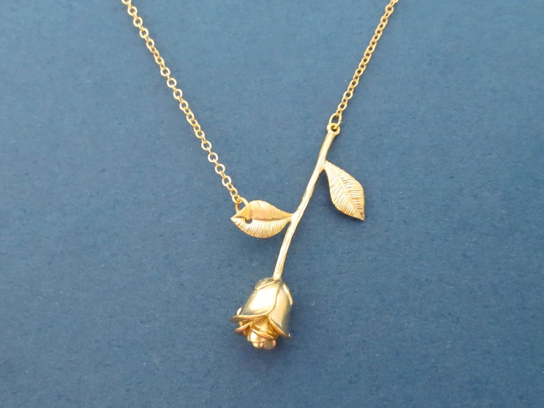 Gold rose necklace Flower necklace Pendant necklace Charm necklace Birthday gift Wedding gift Mom gift Gift for her image 1