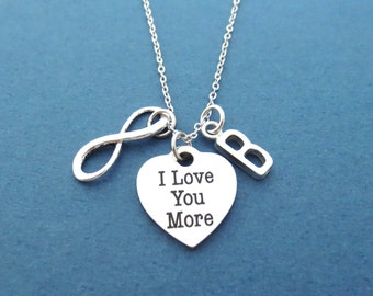 Personalized, Letter, Initial, I Love You More, Infinity, Heart, Necklace, Birthday, Best friends, Friendship, Gift, Jewelry