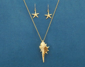 Beach Jewelry, Women Jewelry Set, Starfish Earrings, Shell Necklace, Seashell Necklace + Starfish Earrings Combo, Ariel Gift, Gift Idea