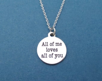 All of me loves all of you, Silver, Necklace, Modern, Love, Necklace, Birthday, Lovers, Best friends, Gift, Jewelry