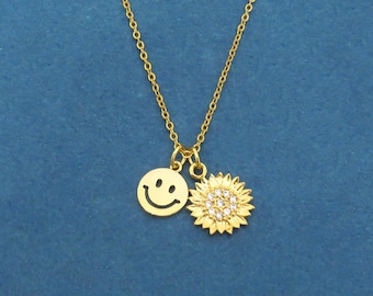 Smile Sunflower necklace, You are my sunshine necklace, Smile necklace, Sunflower necklace, Happy smile necklace, Happy virus, Happy gift