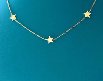 Three Star Necklace, Gold or Silver Star Necklace, Dainty Celestial Necklace for Women, Minimalist Star Jewelry Gift for Her