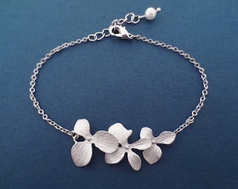 Orchid, Flower, Gold, Silver, Bracelet, Modern, Dainty, Flower, Jewelry, Birthday, Best friends, Sister, Wedding, Gift, Jewelry