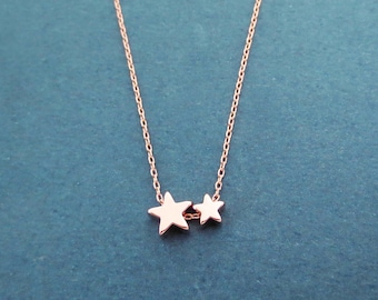 2 Star necklace Double star necklace Minimalist necklace, Gold Silver Rose gold necklace Gift for sister Gift for women