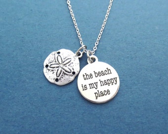 Sand, Dollar, the beach is my happy place, Necklace, Cute, Sand dollar, Happy, Beach, Necklace, Birthday, Friendship, Sister, Gift, Jewelry