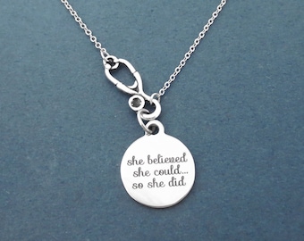 She believed She could...So she did necklace Stethoscope necklace Silver necklace Nurse gift COVID overcome gift Doctor gift Gift for her