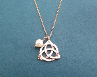 Celtic knot necklace White pearl necklace Rose gold necklace Birthday gift Graduation gift Housewarming gift