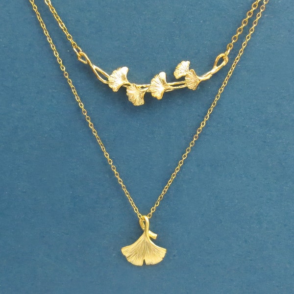 Ginko-kettingset, Ginko-bladketting, 14K goud-/zilveren ketting, hangerketting, kerstcadeau, vriendin cadeau, cadeau bruidsmeisje