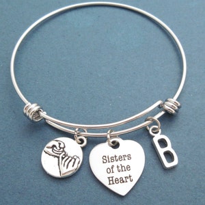 Personalized, Letter, Initial, Pinky, Promise, Sisters of the Heart, Heart, Bangle, Bracelet, Heart, Love, Best friends, Sister, Gift