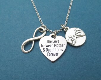 The Love between Mother & Daughter is Forever, Infinity, Pinky, Promise, Silver, Necklace, Mom, Daughter, Mother's day, Gift, Jewelry