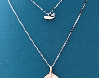 Whale Necklace Set, Silver Whale Necklace, Whale Tail Necklace, Ocean Animal Jewelry, Pendant Necklace, Gift for Her, Bridesmaid Gift