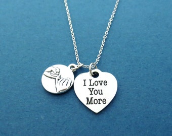 I Love You More necklace, Pinky promise necklace, Heart necklace, Friendship necklace, Best friend necklace, Gift for her