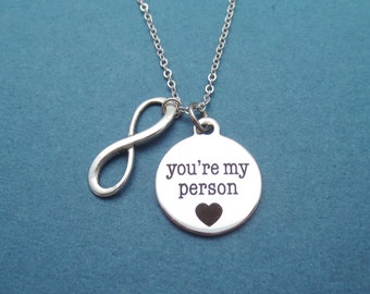 Infinity, You're my person, Grey's, Silver, Necklace, Bithday, Best friends, Lovers, Christmas, Gift, Jewelry