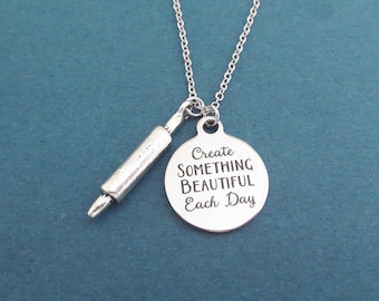 Create SOMETHING BEAUTIFUL Each Day, Baking, Rolling pin, Silver, Necklace, Birthday, Best friends, Sister, Christmas, Gift, Jewelry