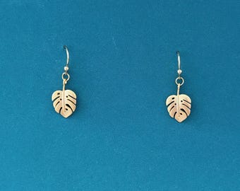 Monstera Leaf Earrings, Gold or Silver Dangle Earrings, Tropical Leaf Earrings, Botanical Jewelry Gift for Her