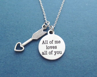 Cupid's arrow, All of me loves all of you, John legend, Lyric, Silver, Necklace, Birthday, Best friends, Lovers, Gift, Jewelry