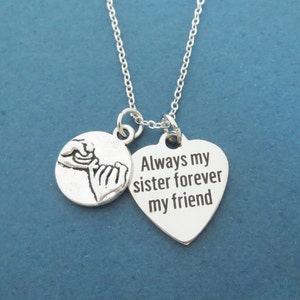Always my sister forever my friend, Pinky, Promise, Heart, Silver, Necklace, Birthday, Best friends, Sister, Gift, Jewelry