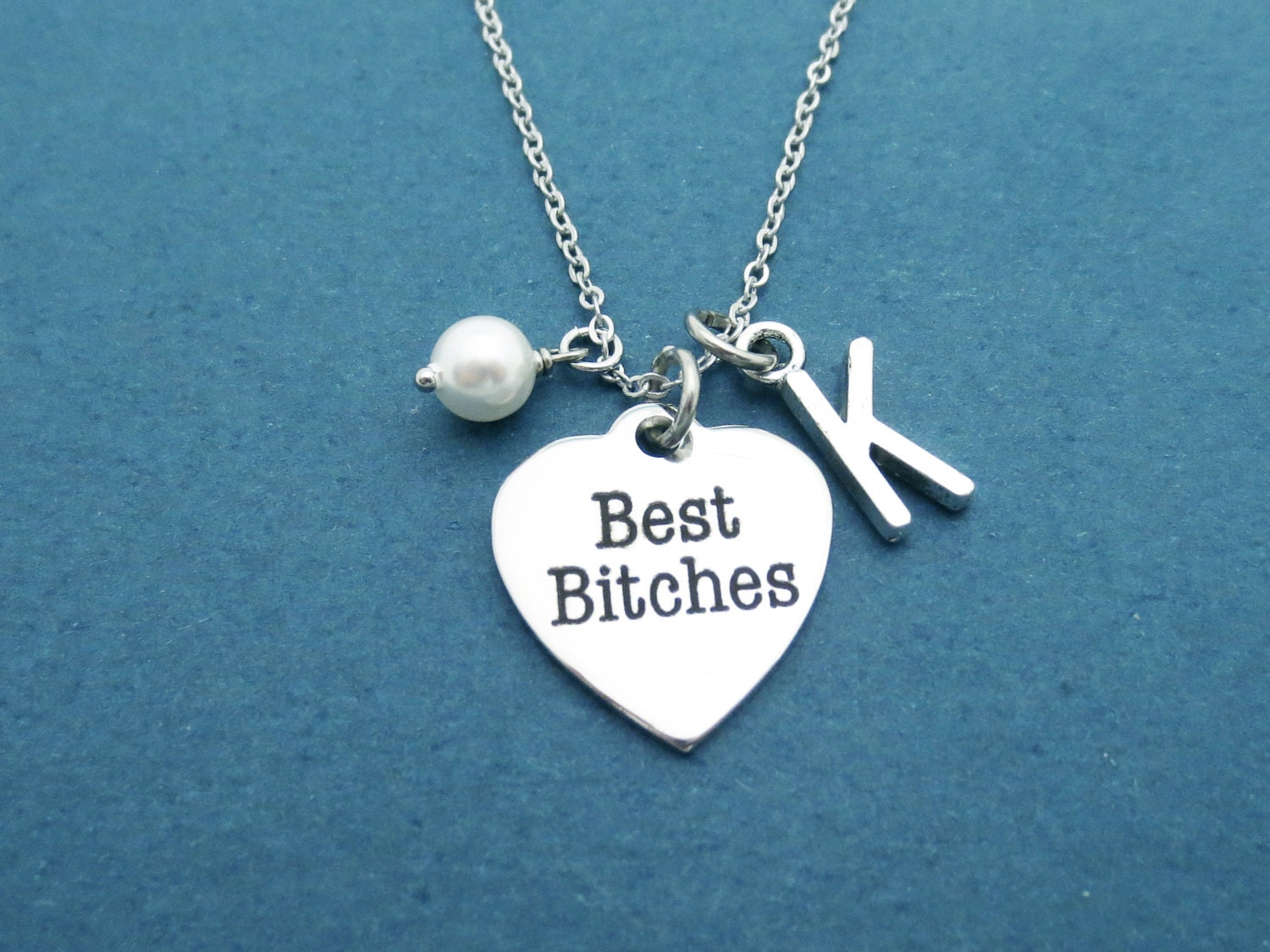 Personalized jewelry, Initial necklace, Best bitches necklace, Pearl ...