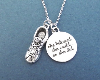 Running shoes, She believed, she could... so she did, Necklace, Dream, Achievement, Accomplishment, Christmas, New year, Gift, Jewelry