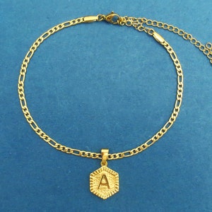 Tobillera hexagonal Tobillera dorada Tobillera con inicial Tobillera bañada en oro de 16 quilates Tobillera de acero inoxidable Tobillera ajustable Regalo para ella Regalo para esposa