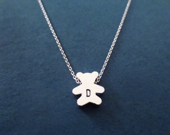 Personalized initial bear necklace, Bear necklace, Animal necklace Custom initial necklace, Animal gift, Bear gift, Initial jewelry