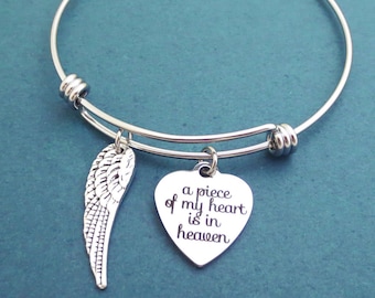 A piece of my heart is in heaven bracelet, Wing Heart Bangle, Adjustable bangle, Gift for her, Gift for nurse, COVID19 overcome gift