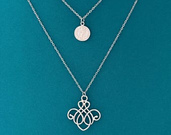 Art Nouveau Coin Necklace Set, Gold or Silver Layered Necklace Set, Vintage Inspired Pendant Necklace, Dainty Jewelry Gift for Her
