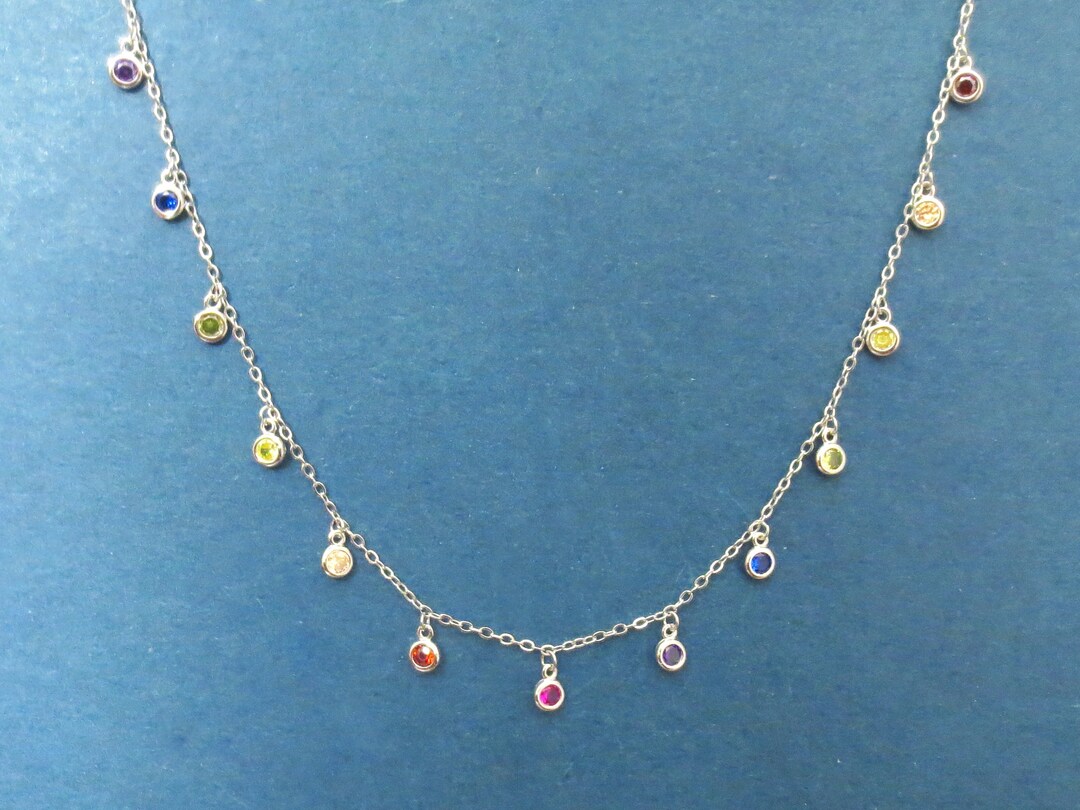 Sterling Silver Rainbow Necklace, Multi Color Necklace, Choker Necklace ...