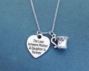 The Love between Mother & Daughter is Forever, Mug, Heart, Silver, Necklace, Mother, Daughter, Love, Gift, Jewelry